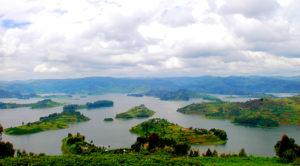 A view of Lake Bunyonyi, with a breathtaking scenic view.